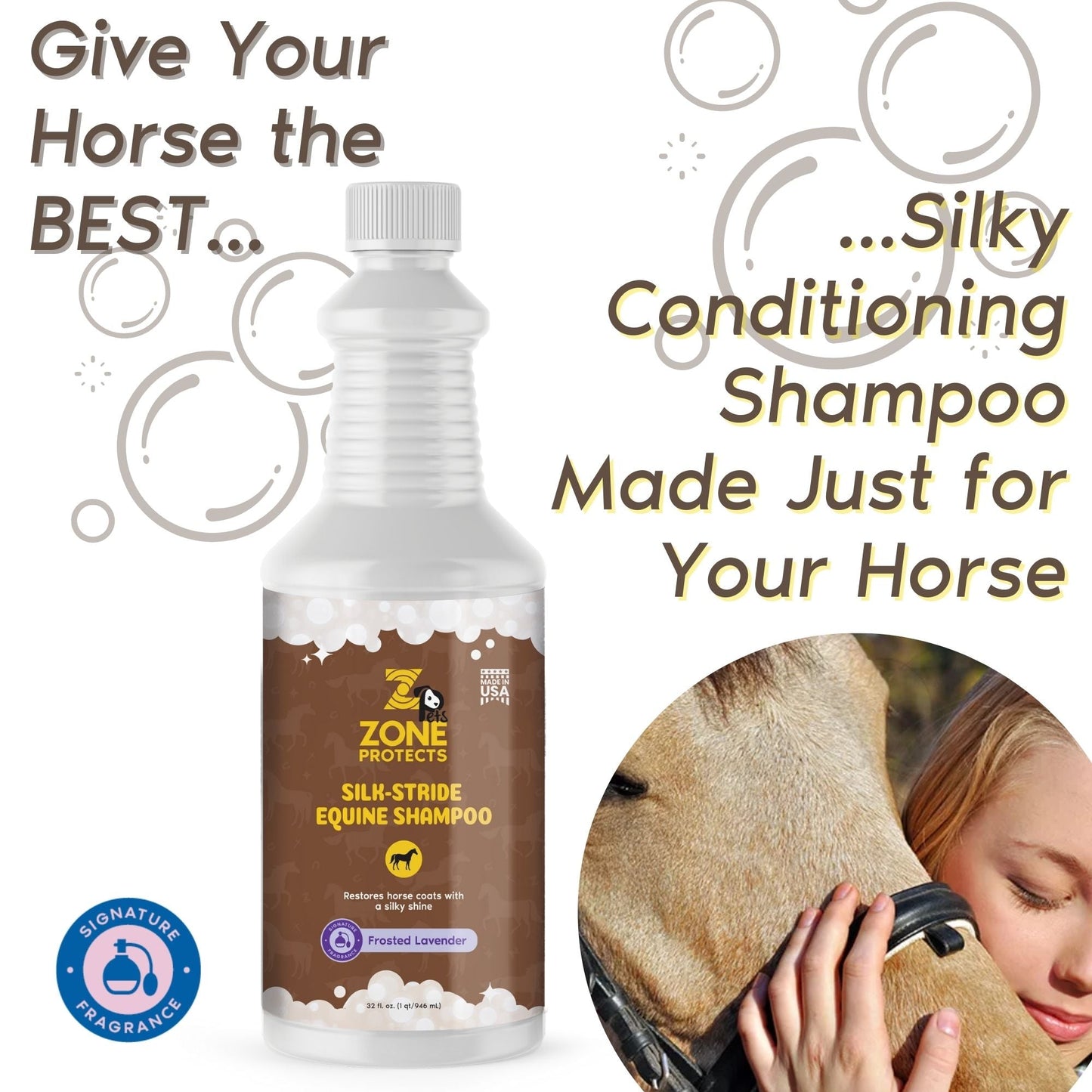 Zone Protects Silk-Stride Equine Shampoo; Frosted Lavender, 32oz