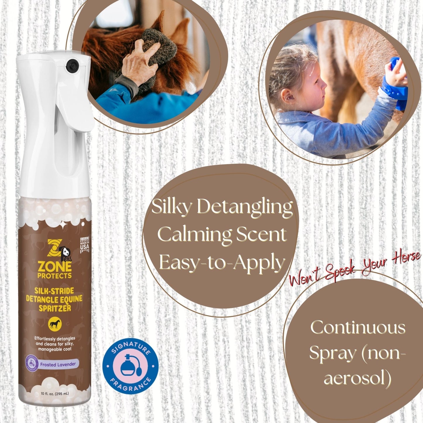 Zone Protects Silk Stride Detangle Equine Spritzer, Frosted Lavender