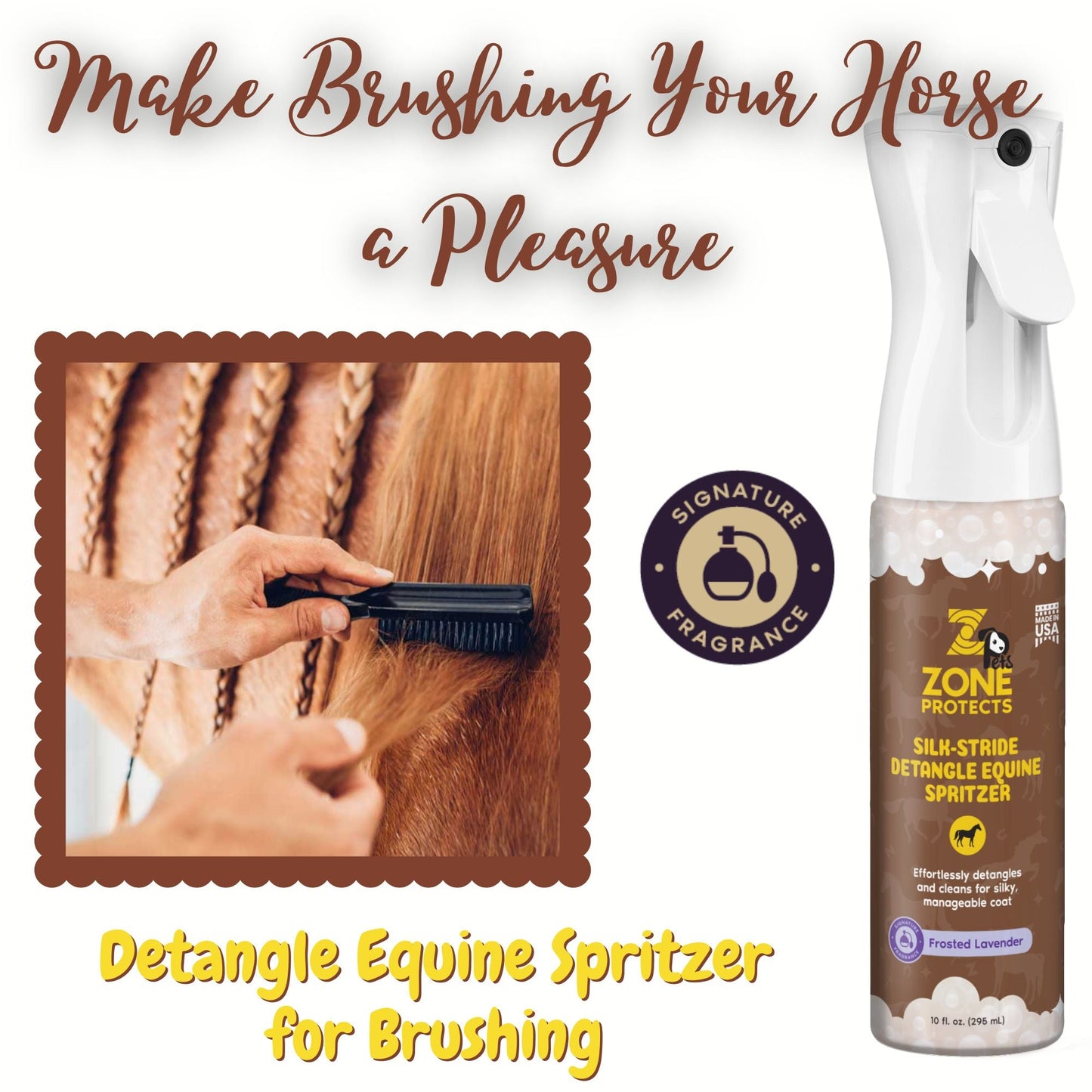Zone Protects Silk Stride Detangle Equine Spritzer, Frosted Lavender