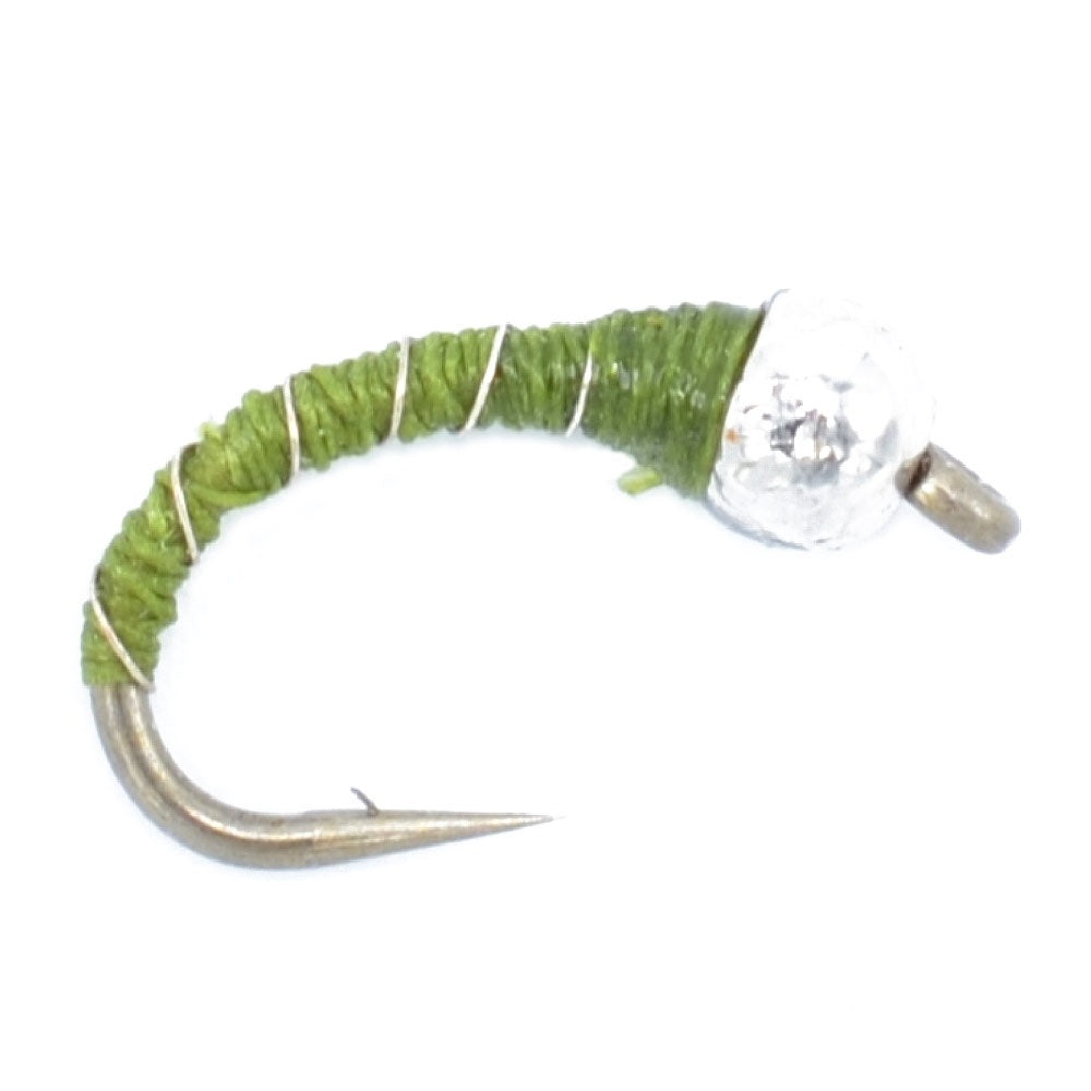 The Fly Fishing Place 3 Pack Bead Head Olive Zebra Midge Still Water Nymph Fly Fishing Fly Hook Size 14