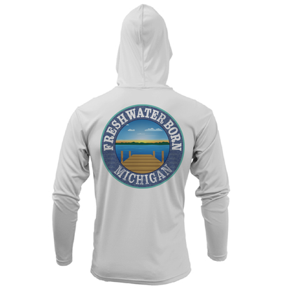 Saltwater Born Michigan Freshwater Born Women's Linear Logo Long Sleeve UPF 50+ Dry-Fit Hoodie