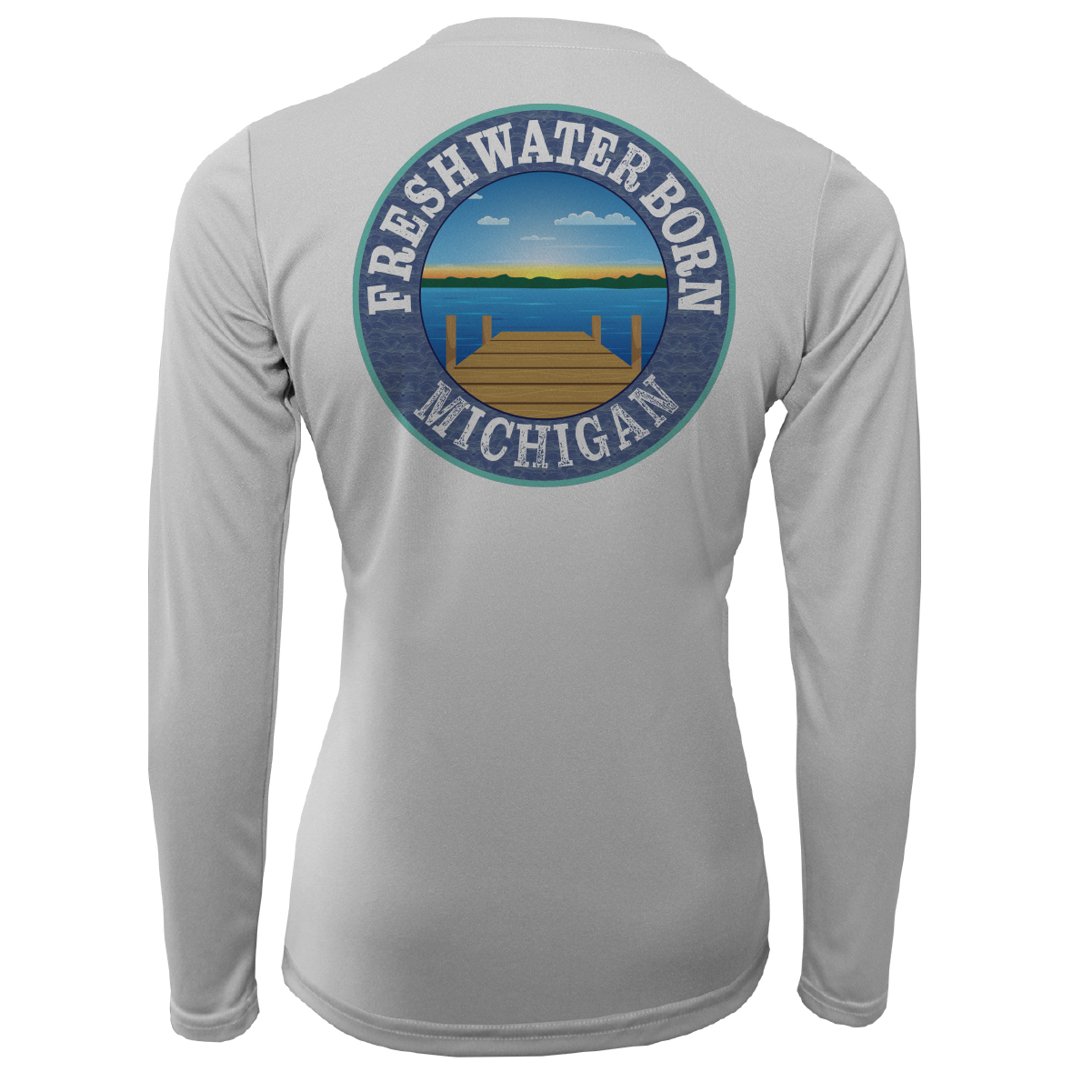 Saltwater Born Michigan Freshwater Born Linear Logo Women's Long Sleeve UPF 50+ Dry-Fit Shirt