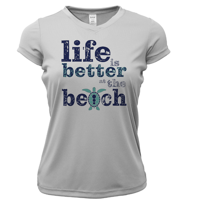 Saltwater Born Pensacola, FL "Life Is Better At The Beach" Turtle Women's Short Sleeve UPF 50+ Dry-Fit Shirt