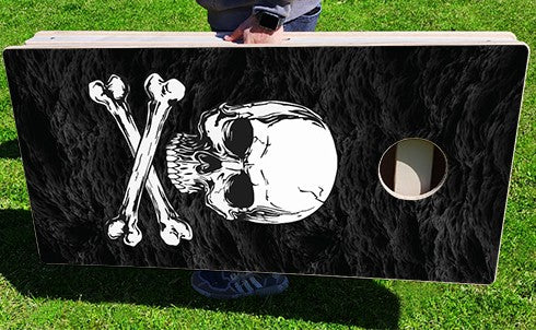 Baggo Pirate Skull & Bones Black Sea Pro Style Cornhole Bean Bag Toss Game 24x48 with 8 Regulation 16oz Bags