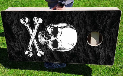 Baggo Pirate Skull & Bones Black Sea Pro Style Cornhole Bean Bag Toss Game 24x48 with 8 Regulation 16oz Bags