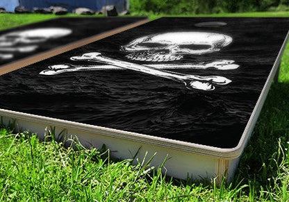 Baggo Pirate Skull & Bones Black Sea Pro Style Cornhole Bean Bag Toss Game 24x48 with 8 Regulation 16oz Bags
