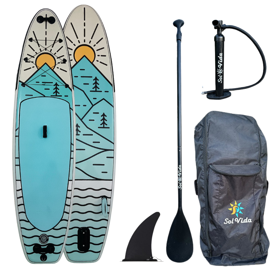 SolVida VidaGlide Canyon Pack: 10' 6'' Inflatable Paddle Board + Paddle, Pump, Detachable Fin, & Carrying Case