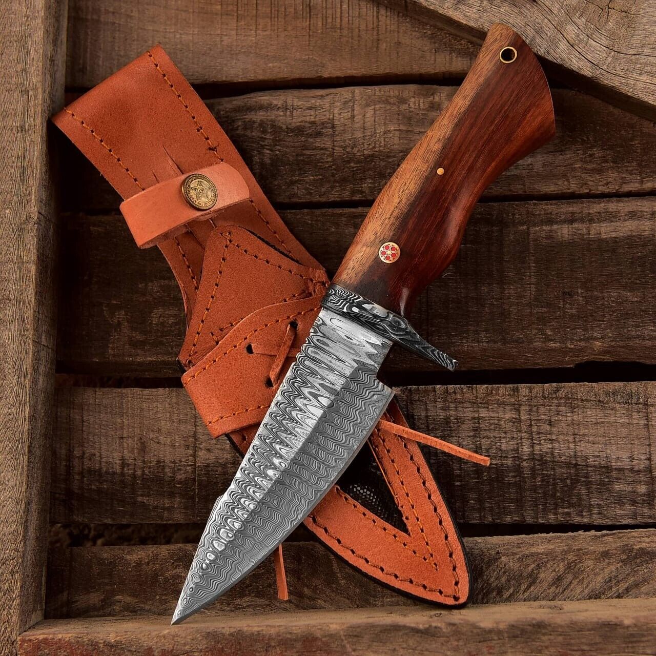 Texan Knives Custom Handmade Small Hunting Knife with Damascus Steel Blade