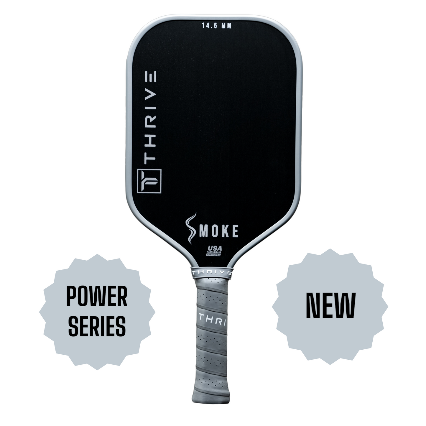 Thrive SMOKE 14.5 MM (POWER SERIES) Includes head cover, lead weights, paddle eraser, key chain, sticker, and weight card. (RECOMMENDED SWING WEIGHT *120*)