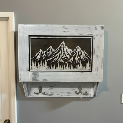 Bellewood Designs - Hidden Gun Safe Coat Rack Snow Mountain Wall Decoration Concealed Shelf Firearm Cabinet