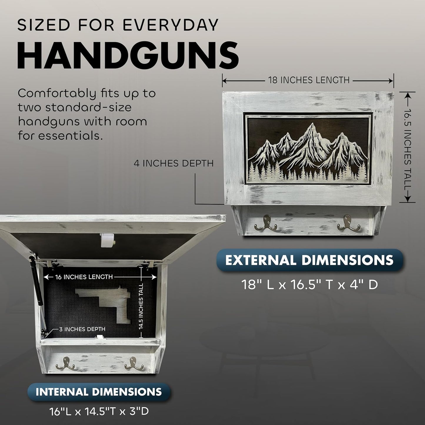 Bellewood Designs - Hidden Gun Safe Coat Rack Snow Mountain Wall Decoration Concealed Shelf Firearm Cabinet