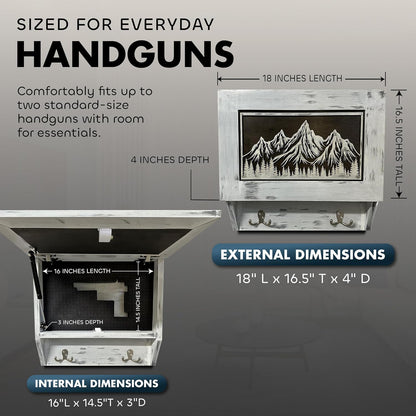 Bellewood Designs - Hidden Gun Safe Coat Rack Snow Mountain Wall Decoration Concealed Shelf Firearm Cabinet