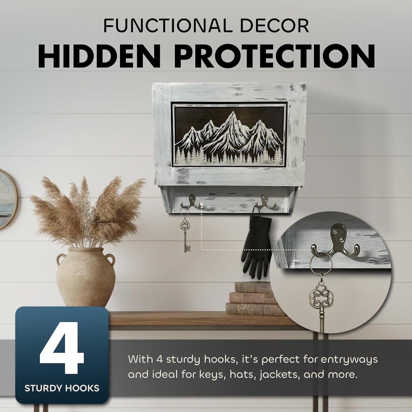 Bellewood Designs - Hidden Gun Safe Coat Rack Snow Mountain Wall Decoration Concealed Shelf Firearm Cabinet