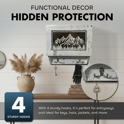 Bellewood Designs - Hidden Gun Safe Coat Rack Snow Mountain Wall Decoration Concealed Shelf Firearm Cabinet