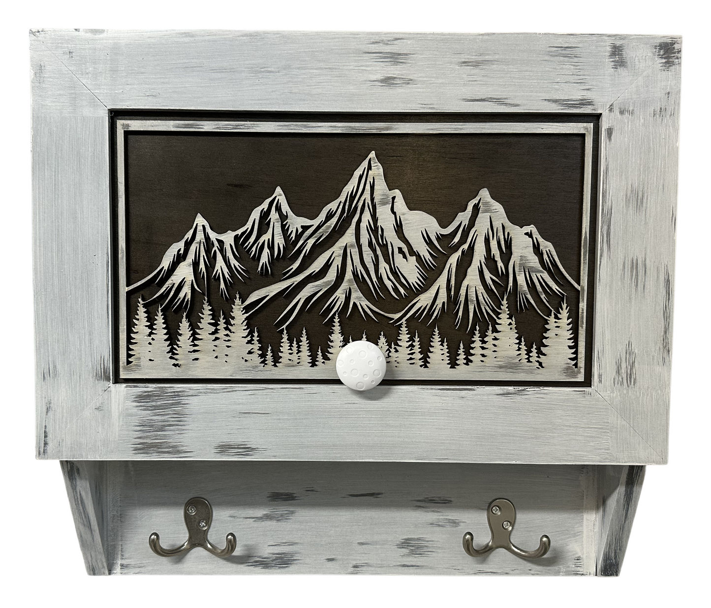 Bellewood Designs - Hidden Gun Safe Coat Rack Snow Mountain Wall Decoration Concealed Shelf Firearm Cabinet