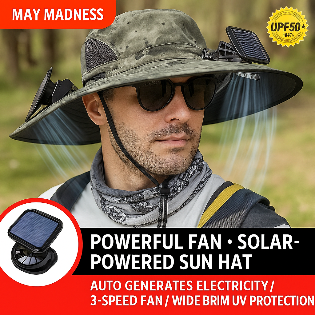 LITEGUEST Solar-Powered Fan Cooling Hat Dual-Fan Wide-Brim Protection