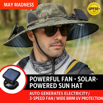LITEGUEST Solar-Powered Fan Cooling Hat Dual-Fan Wide-Brim Protection