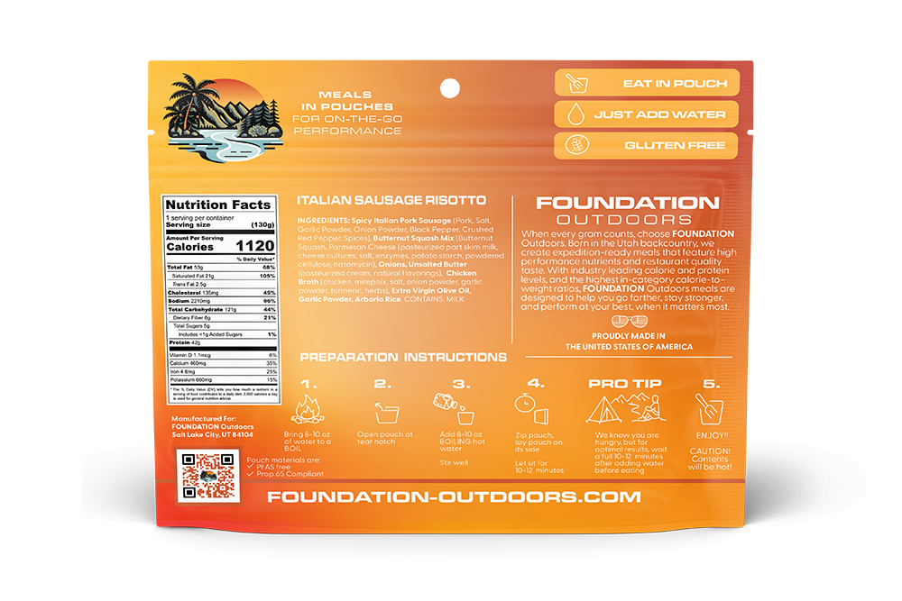 Foundation Outdoors Spicy Italian Pork Sausage Risotto Meal