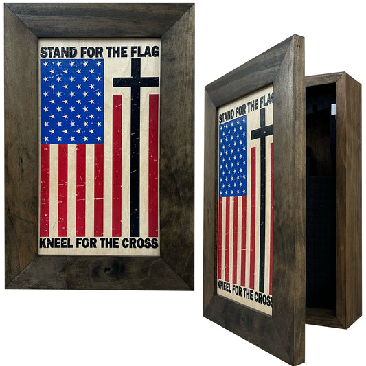 Bellewood Designs - American Flag and Cross Hidden Gun Storage Cabinet