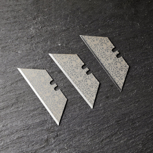 Stinger Survival Tools Laser Engraved Utility Edges, Replacement Stinger SKULL (Trapezoid 3 pcs - Silver)
