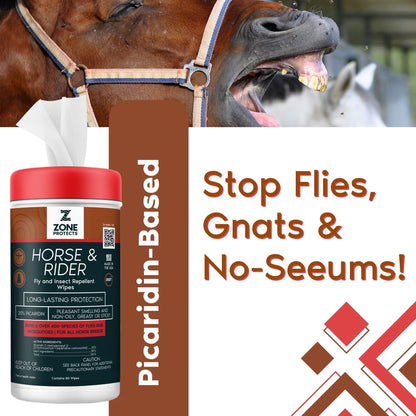 Zone Protects Horse & Rider Fly & Insect Repellent Wipes