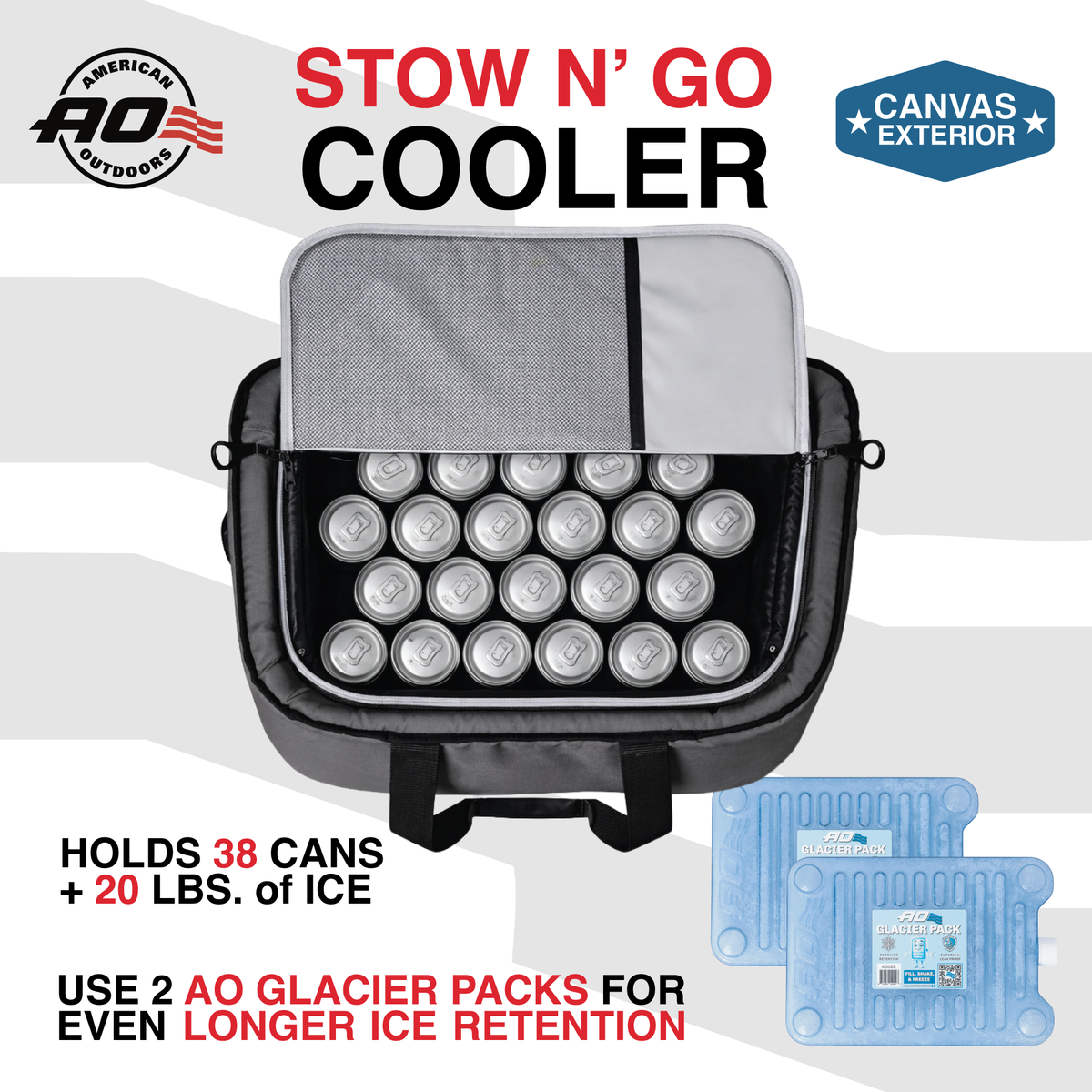 AO Coolers Stow-N-Go Canvas 38 Can Cooler - Smoke