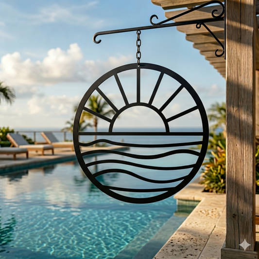 Lewis Design Co Sun and Waves Metal Wall Art, Outdoor patio Wall decor