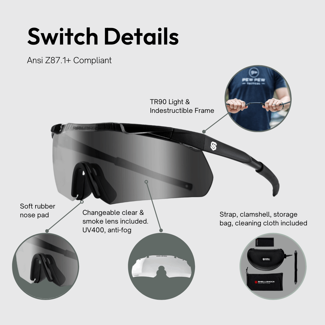 ShellShock SWITCH™ Z87+ Ballistic Glasses - Changeable Lens