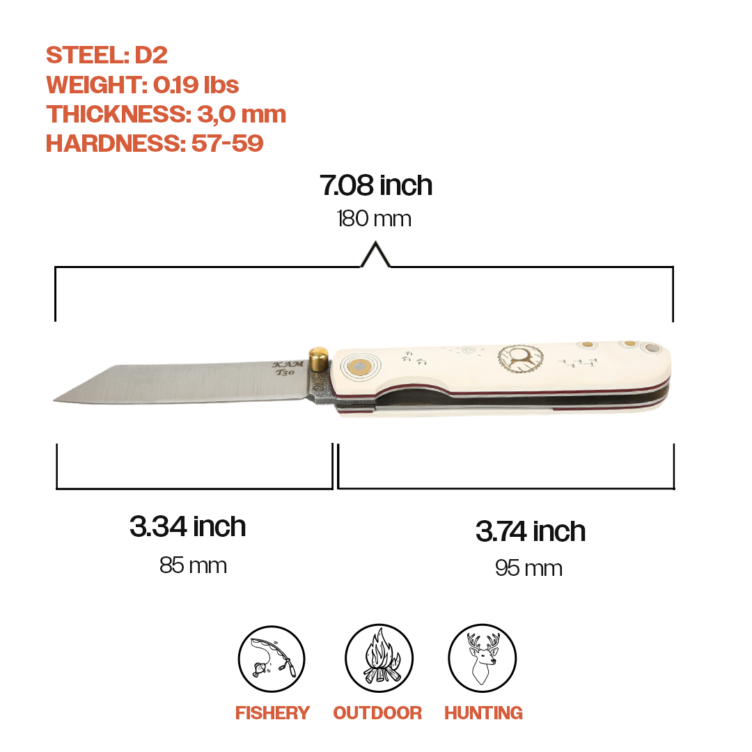 Kam Knife – T30 - Katsu White Handle - Pocket Knife