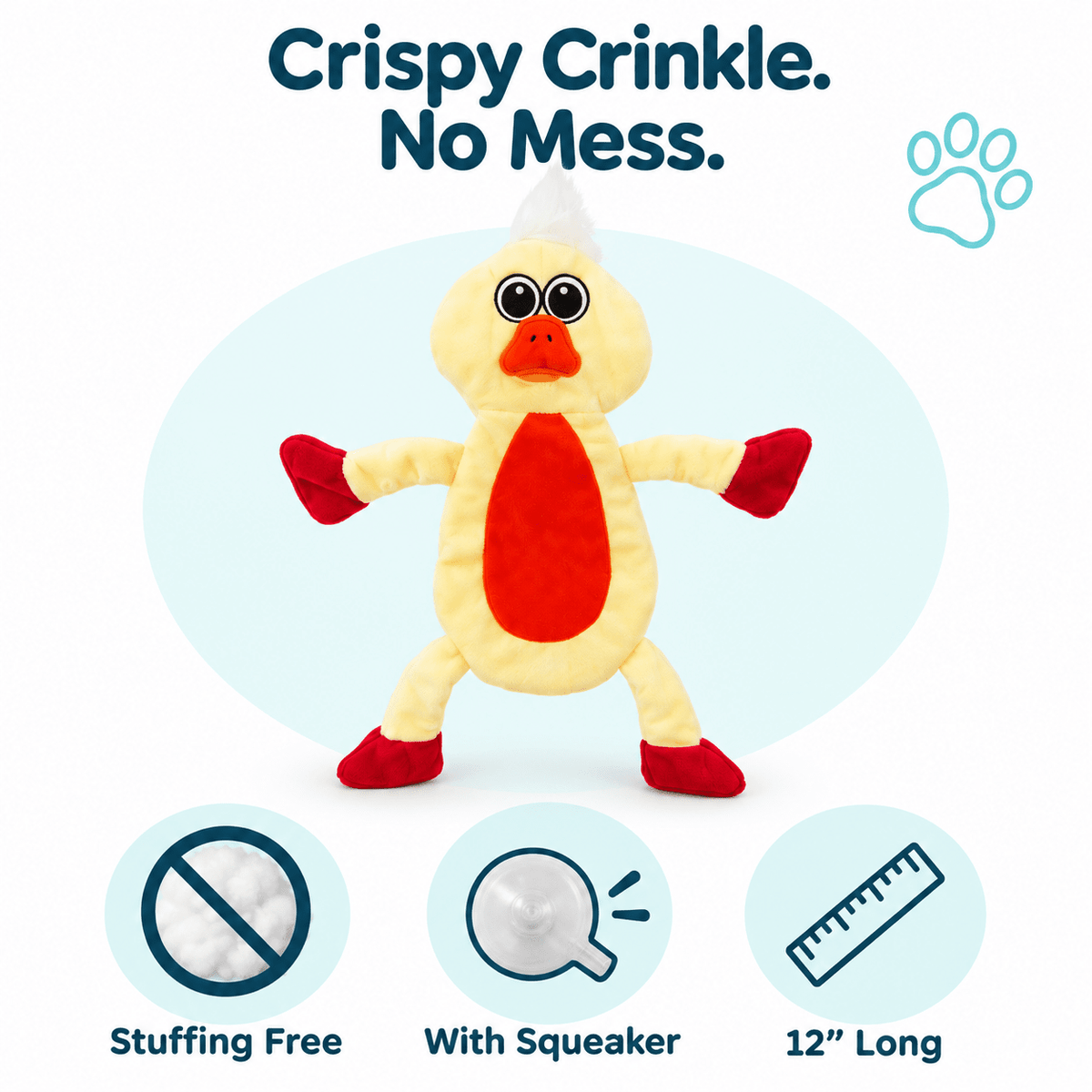 Dogline 12" Duckling Crinkle Flat Dog Toy