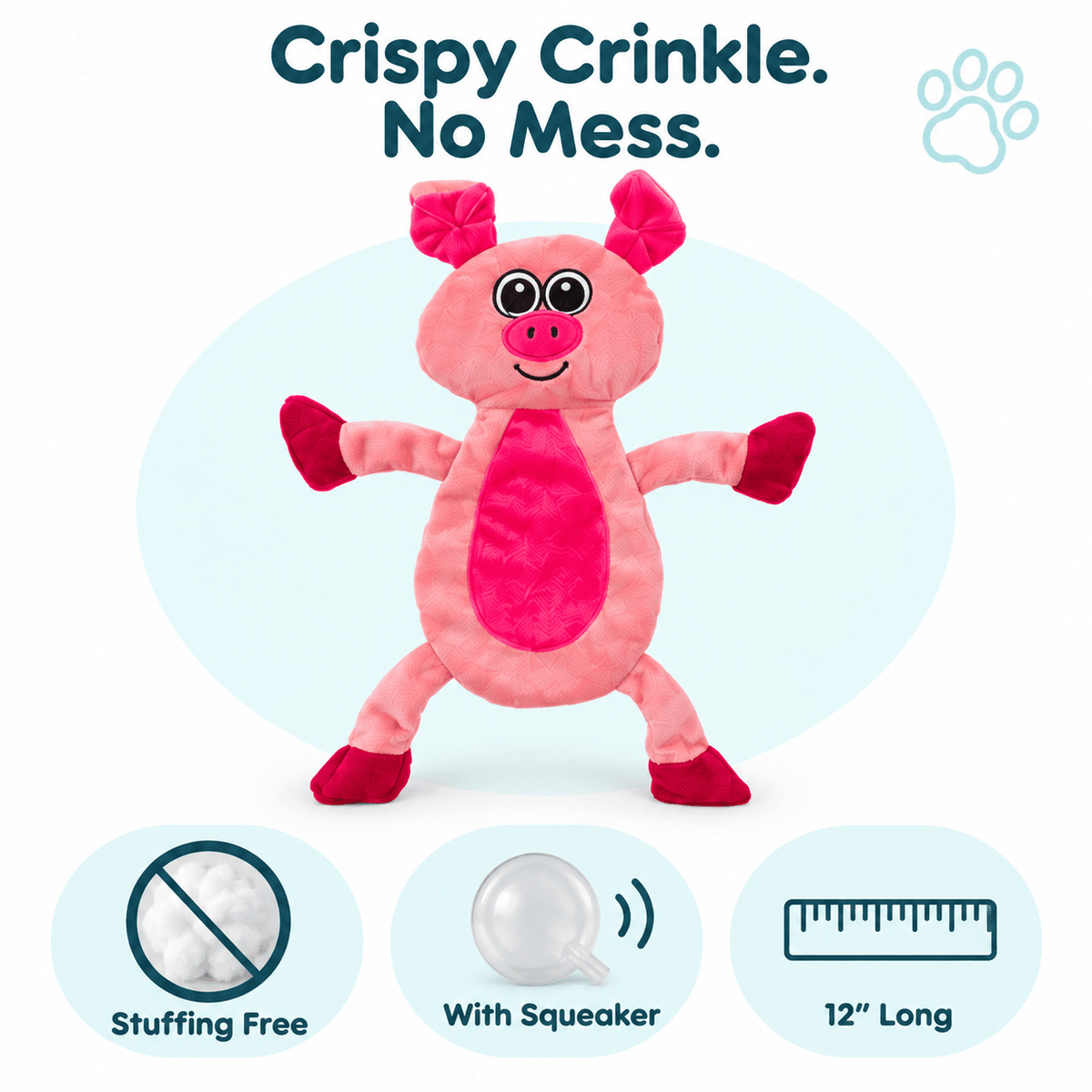 Dogline 12" Pig Crinkle Flat Dog Toy