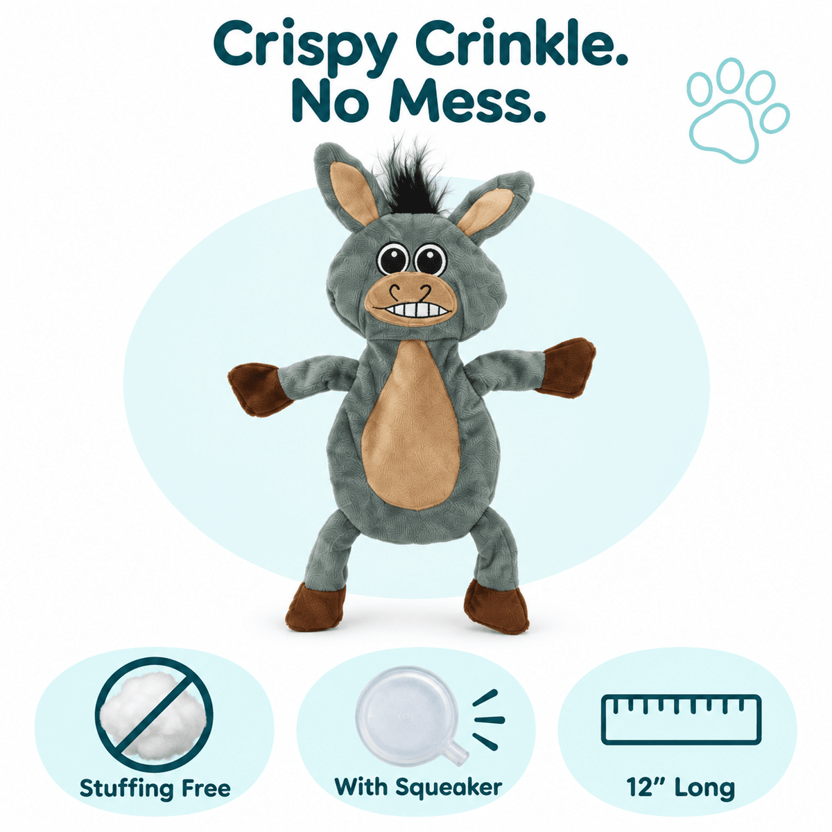 Dogline 12" Donkey Crinkle Flat Dog Toy