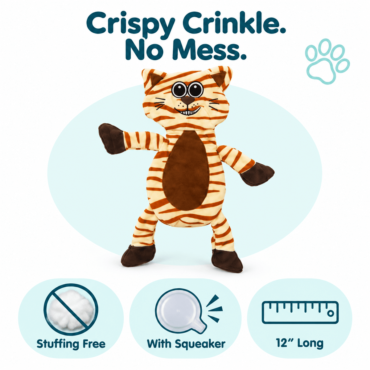Dogline 12" Tiger Crinkle Flat Dog Toy