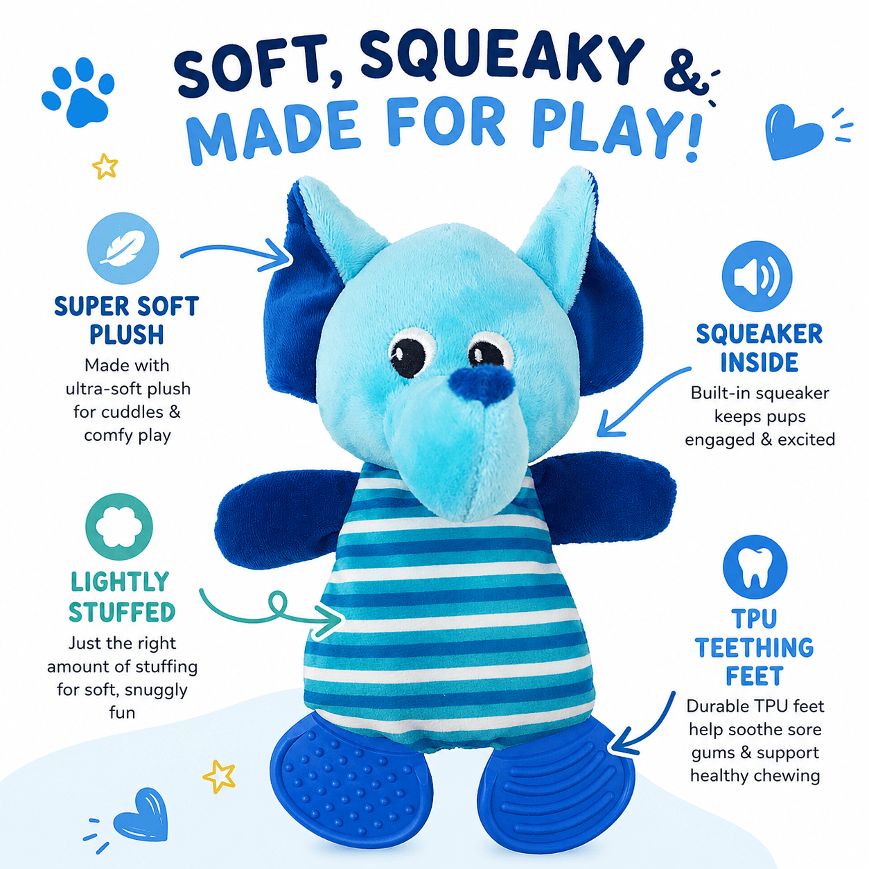 Dogline 10" Elephant Soft Dog Toy