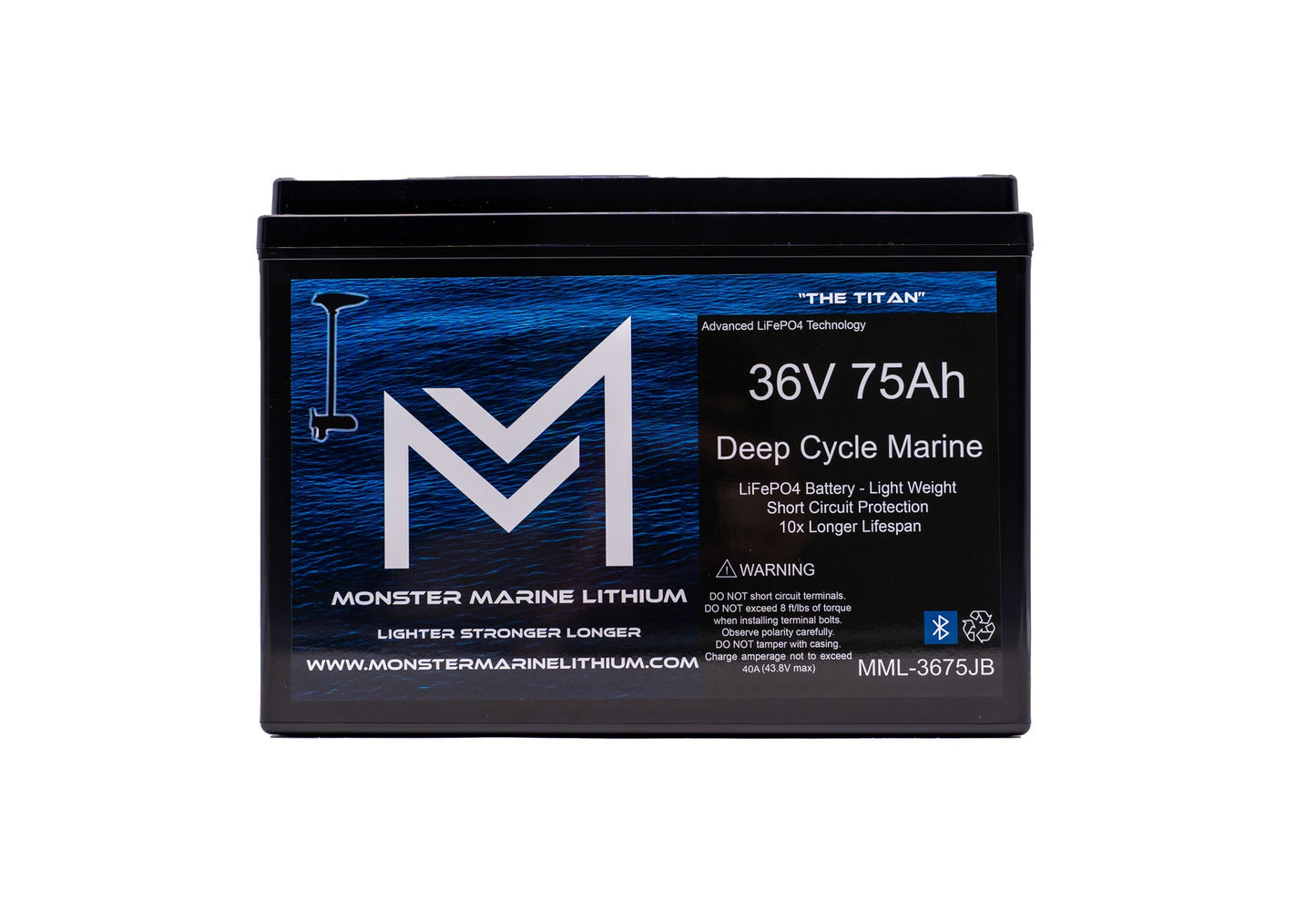 Monster Marine Lithium 36V 75Ah Bluetooth Lithium Trolling Battery MML-CW3675B "Titan"