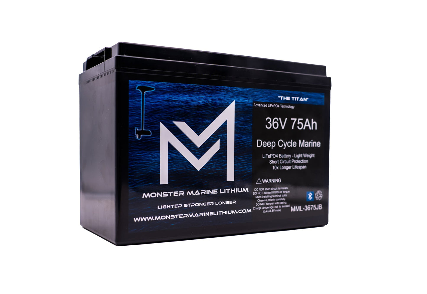 Monster Marine Lithium 36V 75Ah Bluetooth Lithium Trolling Battery MML-CW3675B "Titan"