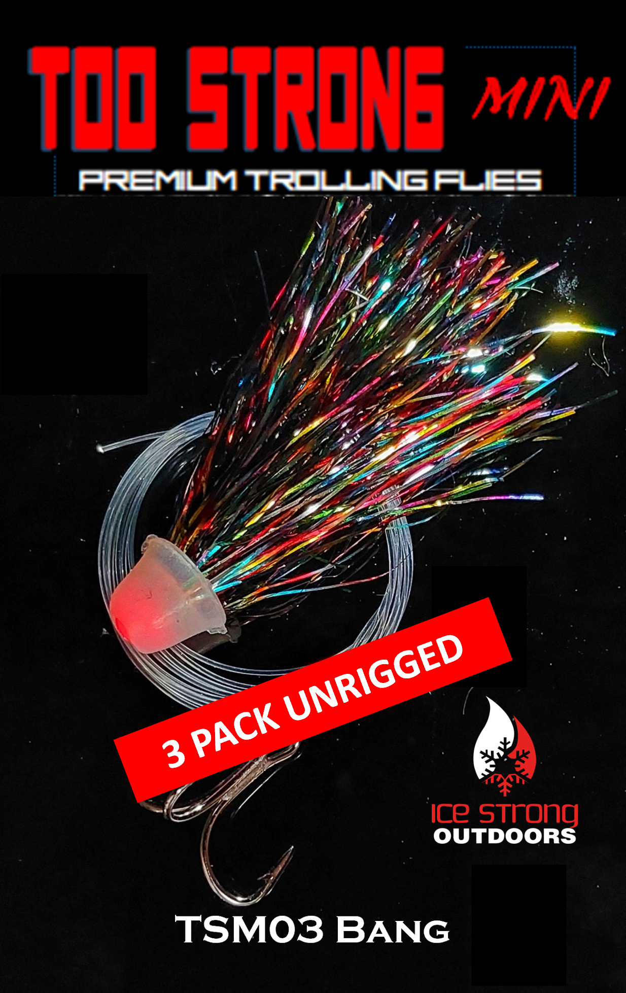 Ice Strong Outdoors Premium Trolling MINI Flies - 3 Pack Unrigged