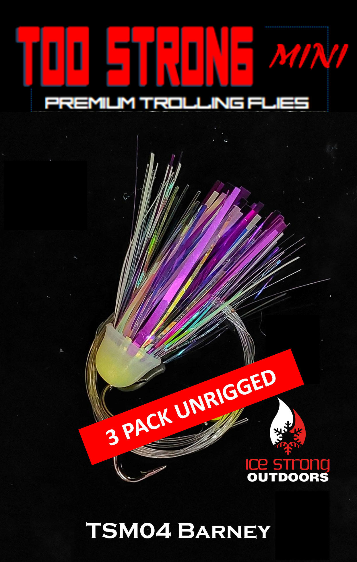 Ice Strong Outdoors Premium Trolling MINI Flies - 3 Pack Unrigged