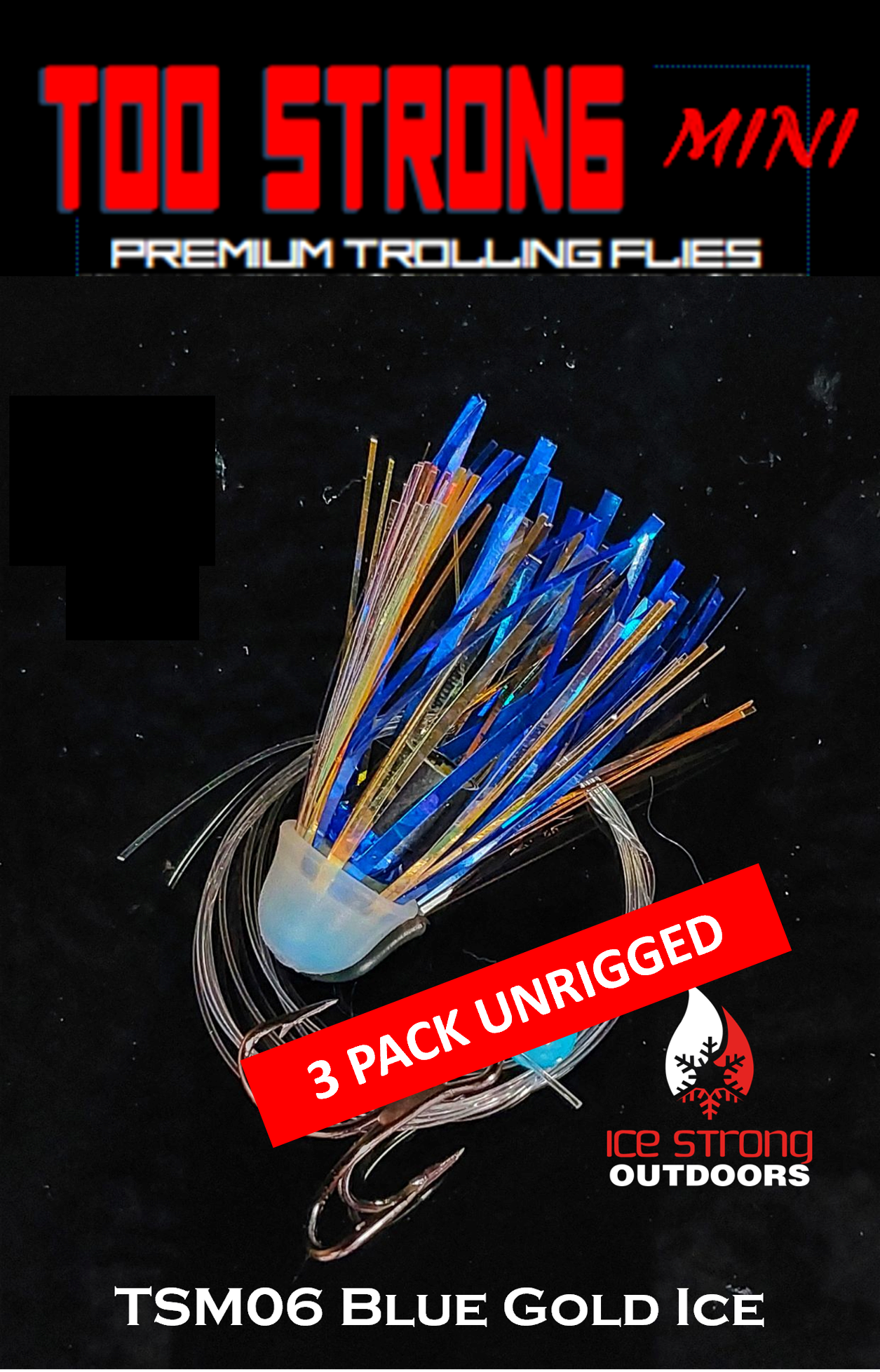 Ice Strong Outdoors Premium Trolling MINI Flies - 3 Pack Unrigged