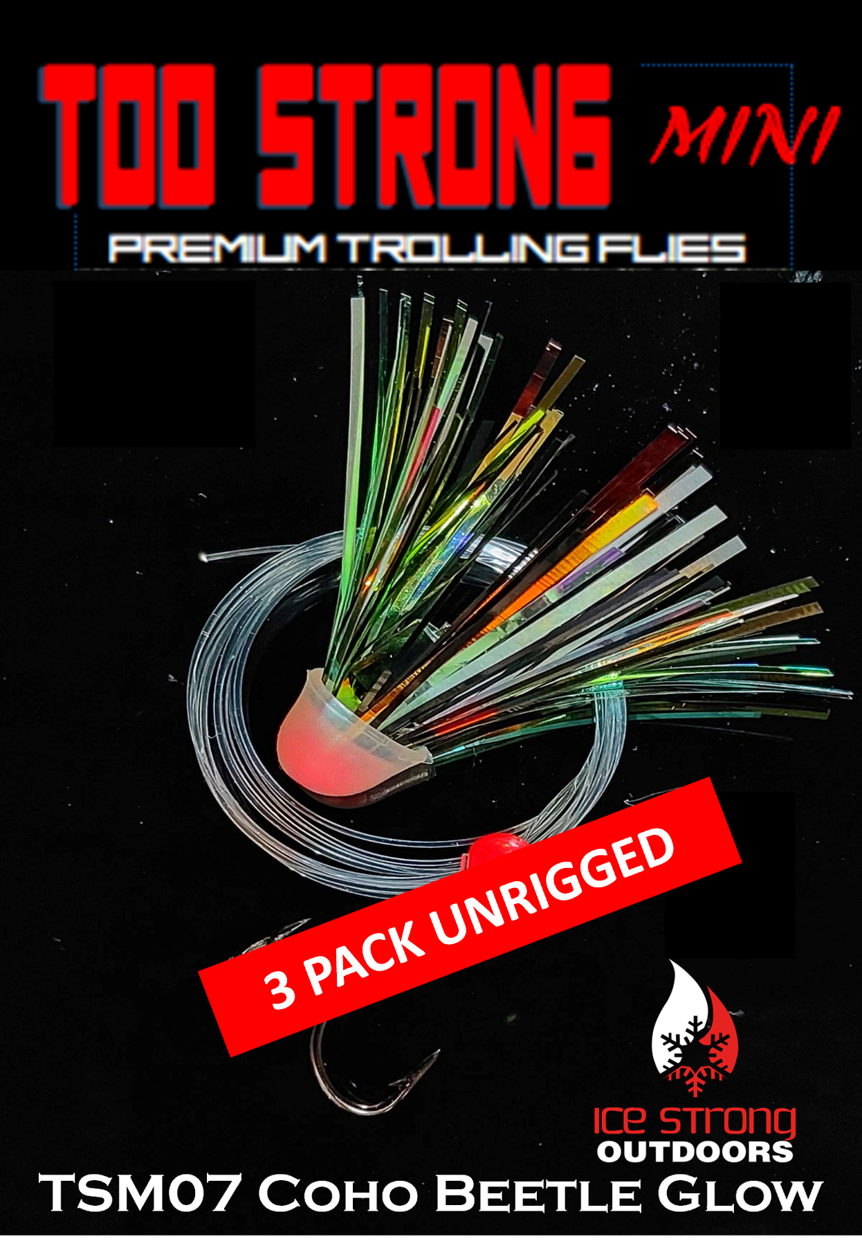 Ice Strong Outdoors Premium Trolling MINI Flies - 3 Pack Unrigged