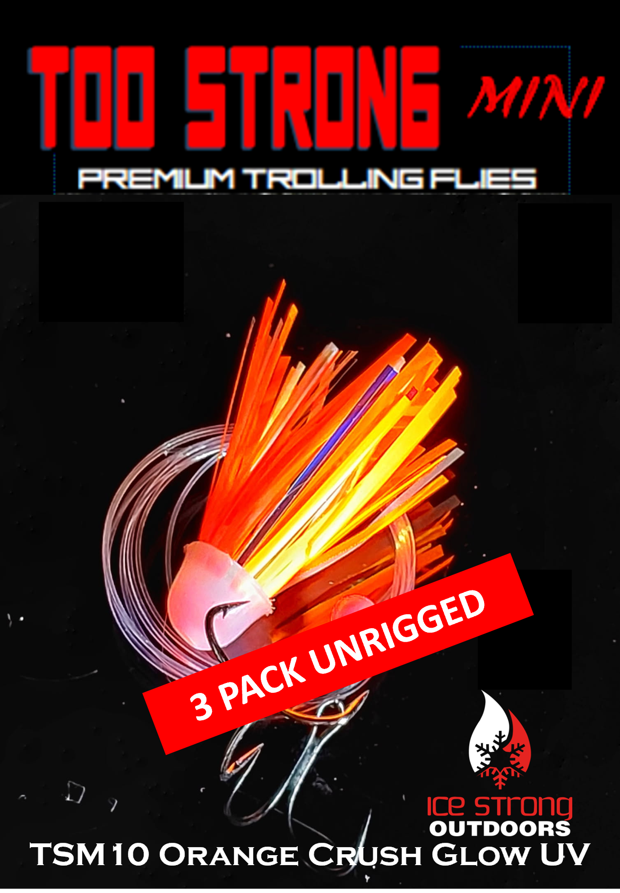 Ice Strong Outdoors Premium Trolling MINI Flies - 3 Pack Unrigged