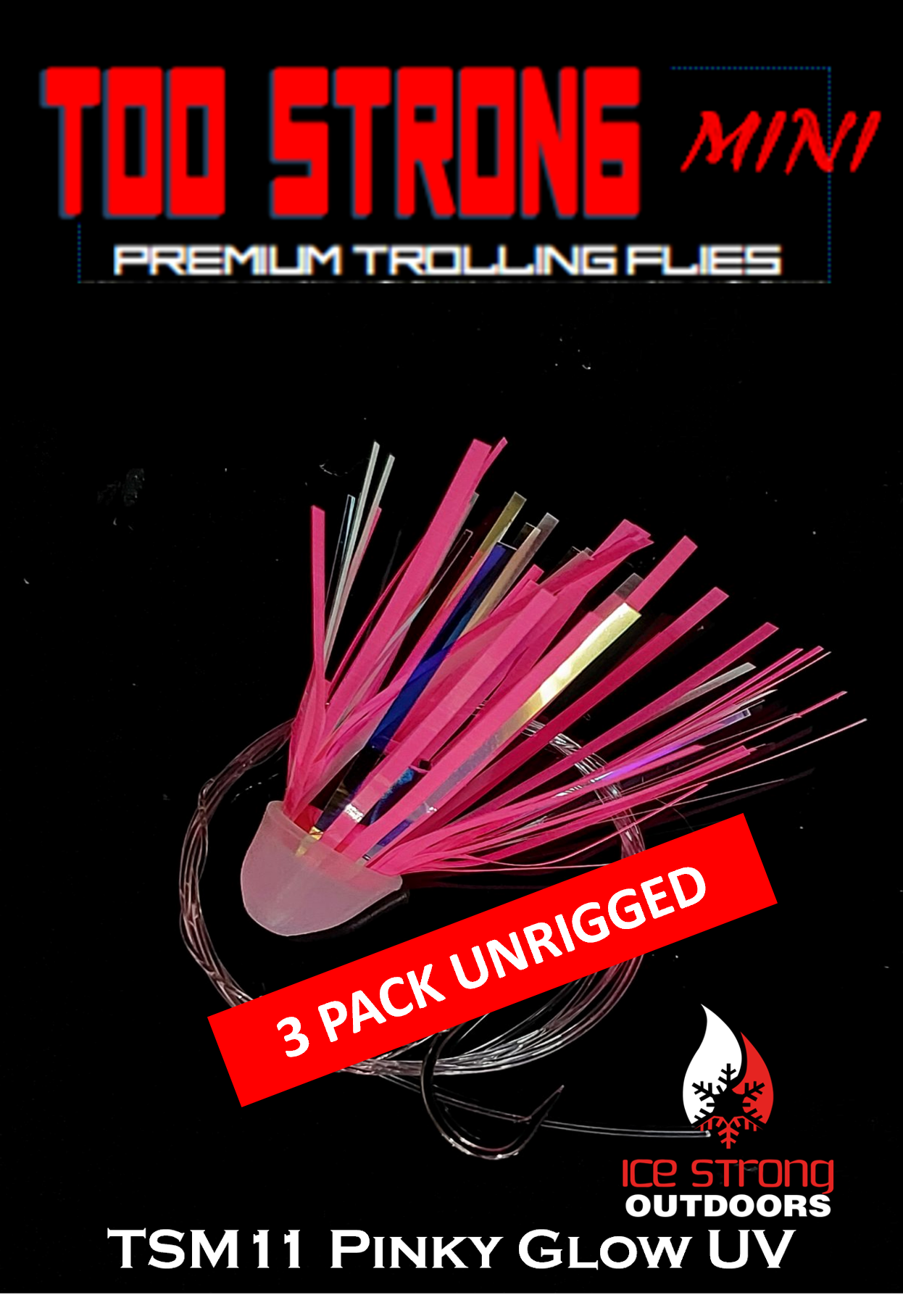 Ice Strong Outdoors Premium Trolling MINI Flies - 3 Pack Unrigged
