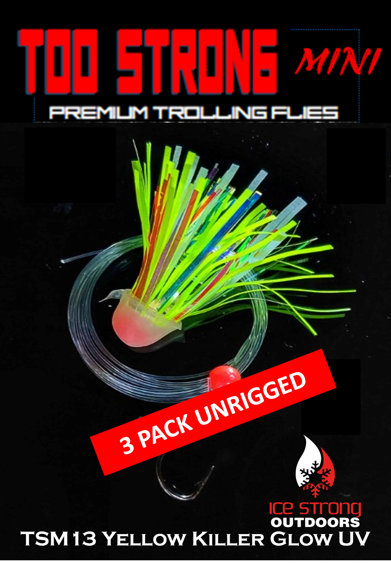 Ice Strong Outdoors Premium Trolling MINI Flies - 3 Pack Unrigged