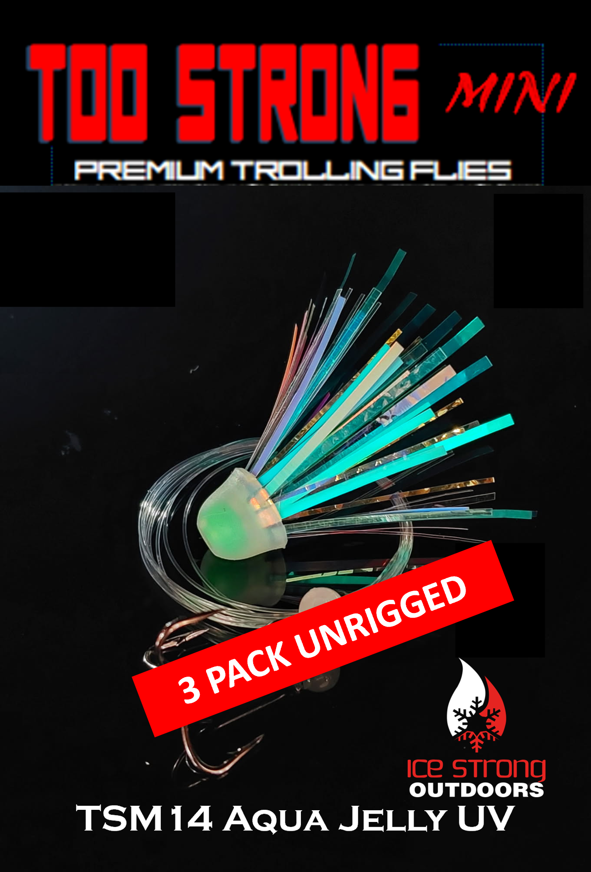Ice Strong Outdoors Premium Trolling MINI Flies - 3 Pack Unrigged