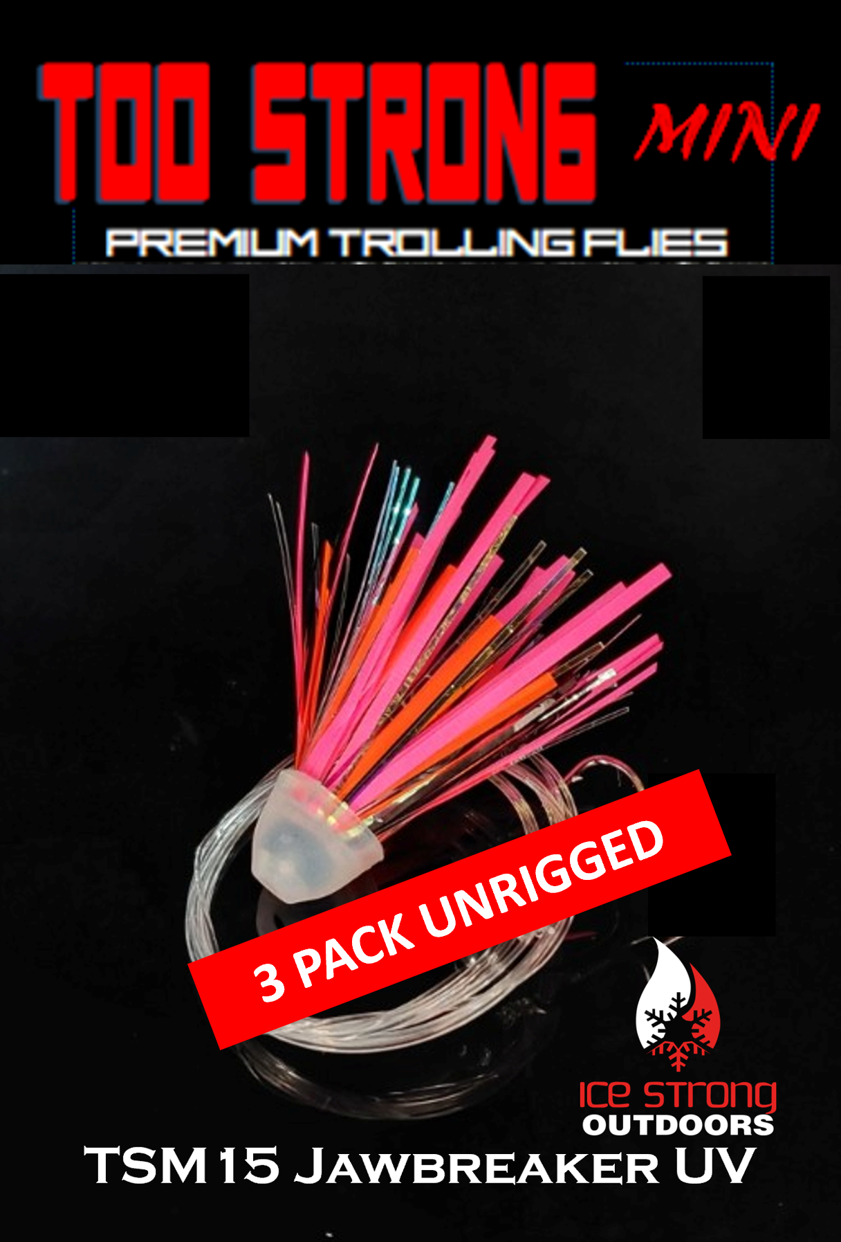 Ice Strong Outdoors Premium Trolling MINI Flies - 3 Pack Unrigged