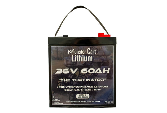 Monster Marine Lithium 36V 60AH & charger - "THE TURFINATOR" - BLUETOOTH HIGH PERFORMANCE LITHIUM GOLF CART BATTERY - GC2 GROUP
