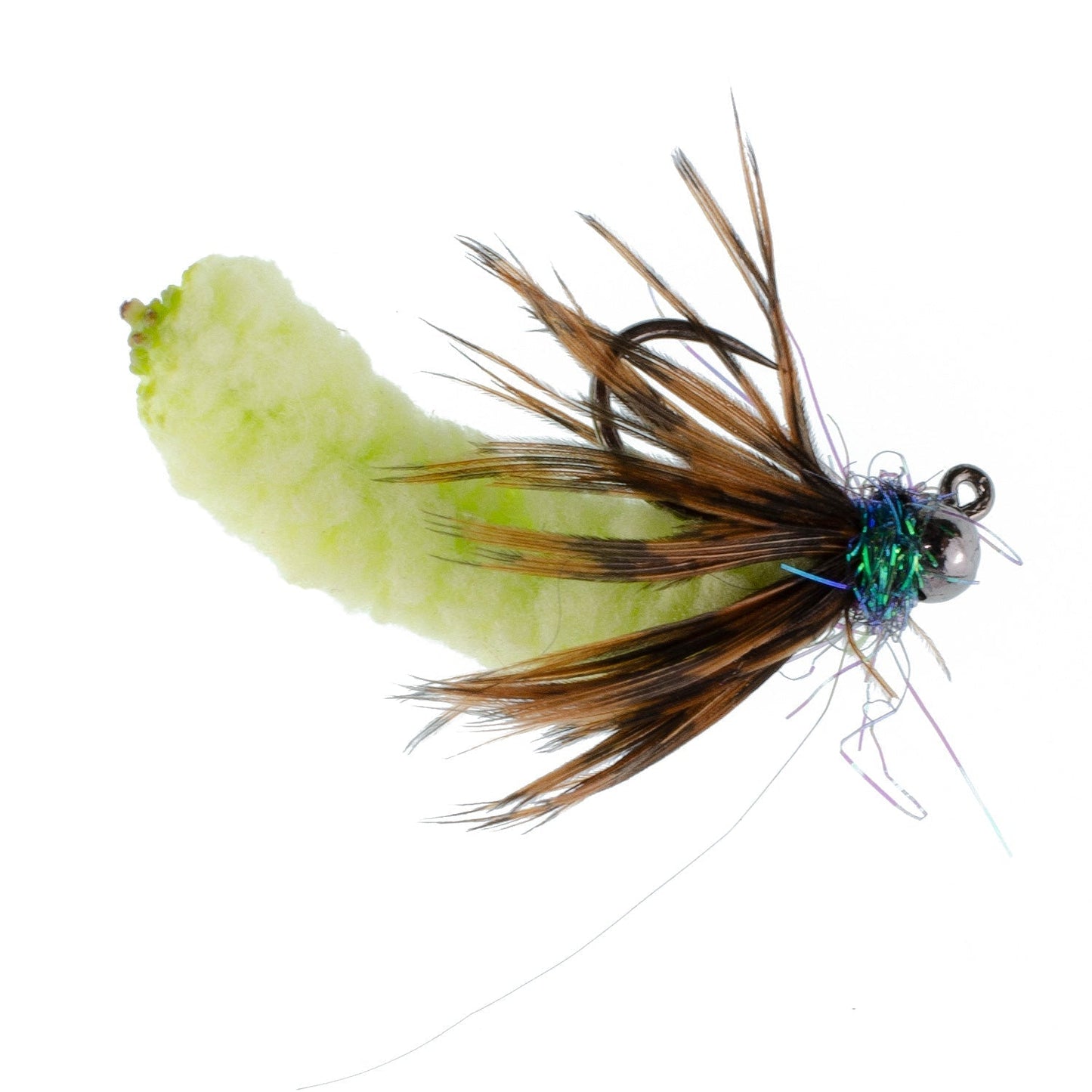 The Fly Fishing Place 3 Pack Tungsten Bead Chartreuse Mop Fly Tactical Jig Czech Euro Nymph Barbless Fly - Size 14
