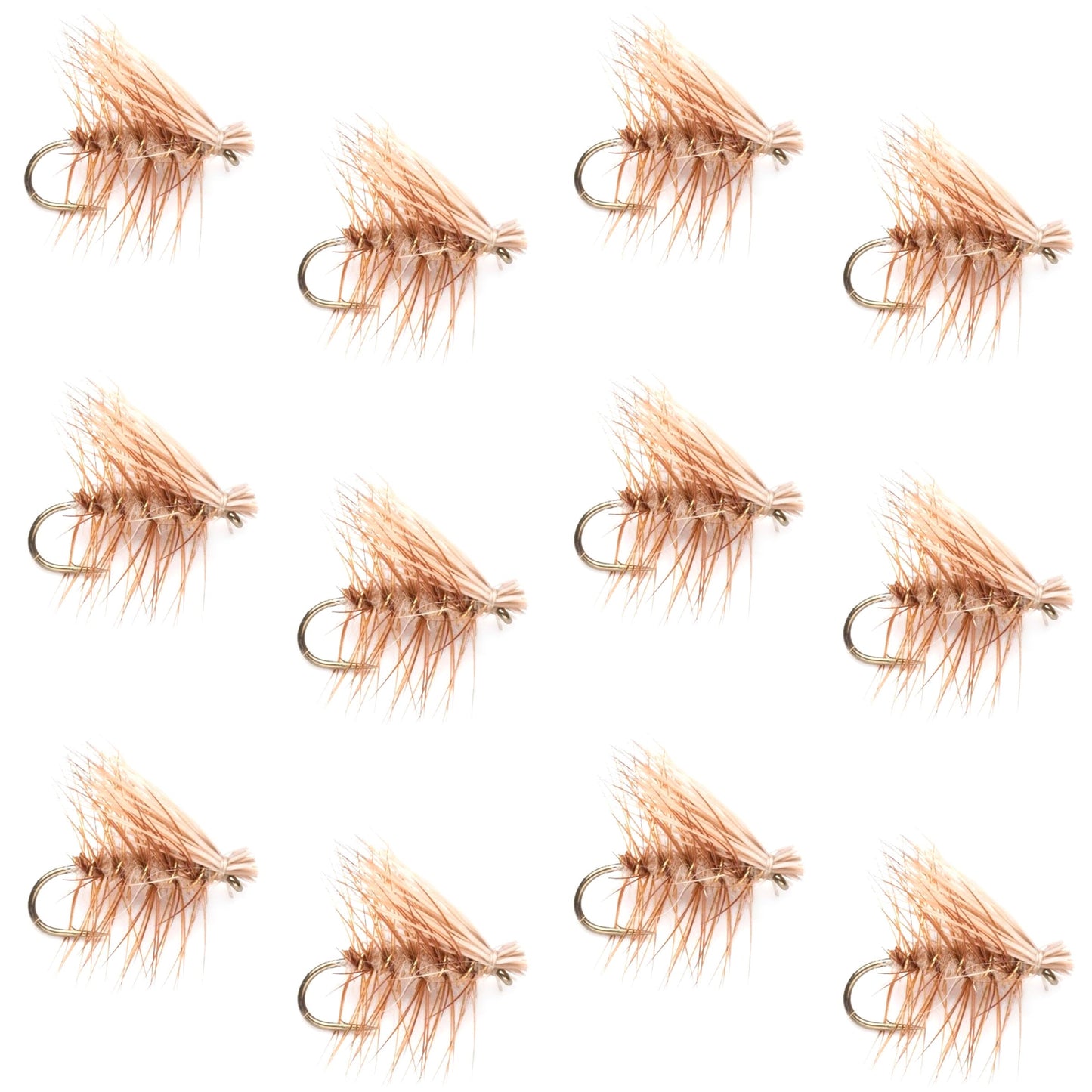 The Fly Fishing Place Barbless Tan Elk Hair Caddis Classic Trout Dry Flies 1 Dozen Flies Size 12