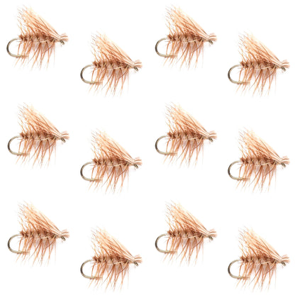 The Fly Fishing Place Barbless Tan Elk Hair Caddis Classic Trout Dry Flies 1 Dozen Flies Size 12