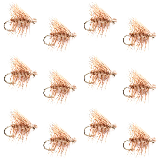 The Fly Fishing Place Barbless Tan Elk Hair Caddis Classic Trout Dry Flies 1 Dozen Flies Size 12